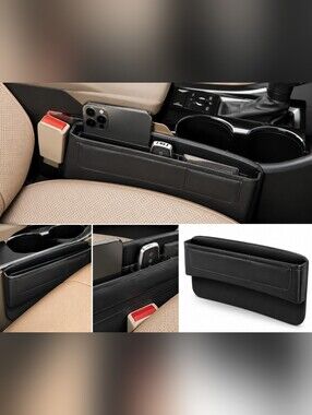 Car Seat Gap Filler Organizer Black PU Leather Console Pocket Storage